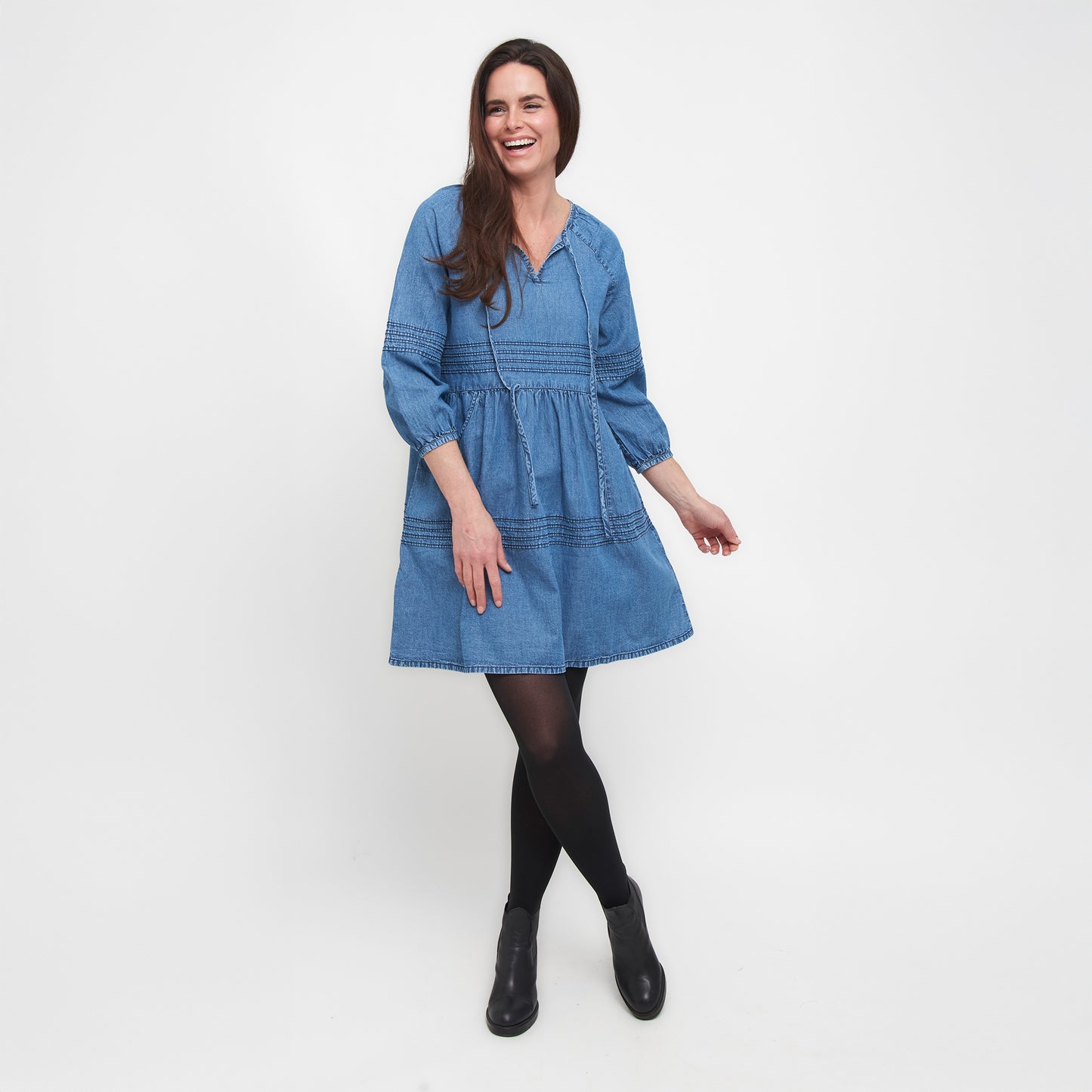 Micah Scoop Neck 3/4 Sleeve Cotton Babydoll Dress