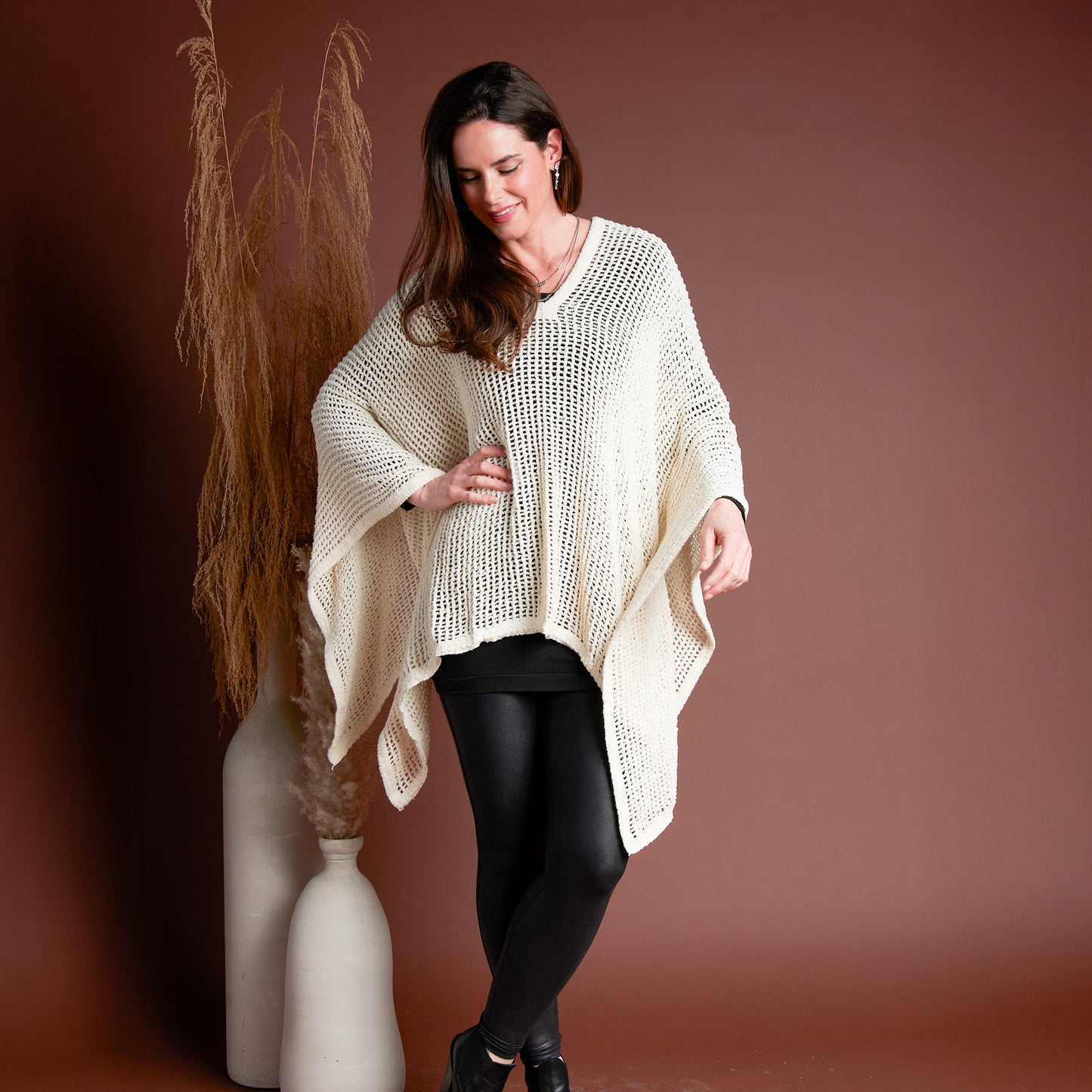 Presley One Size Open Sweater Knit Poncho