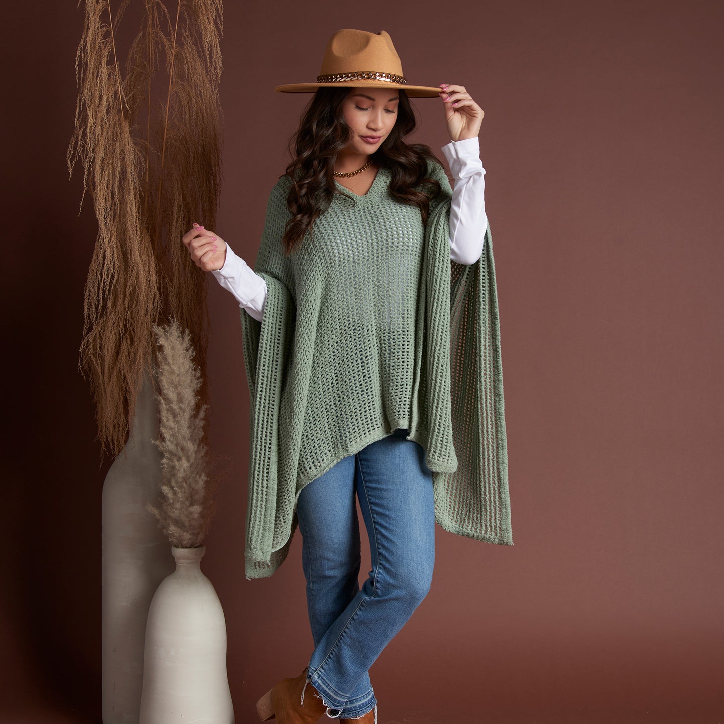 Presley One Size Open Sweater Knit Poncho
