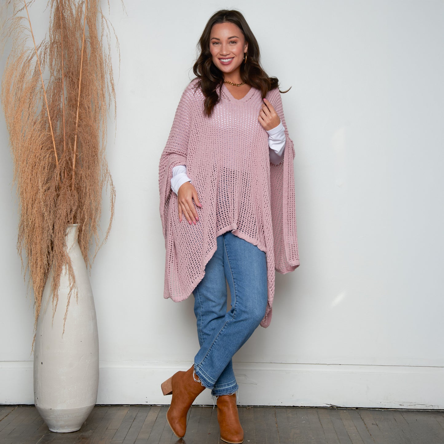 Presley One Size Open Sweater Knit Poncho