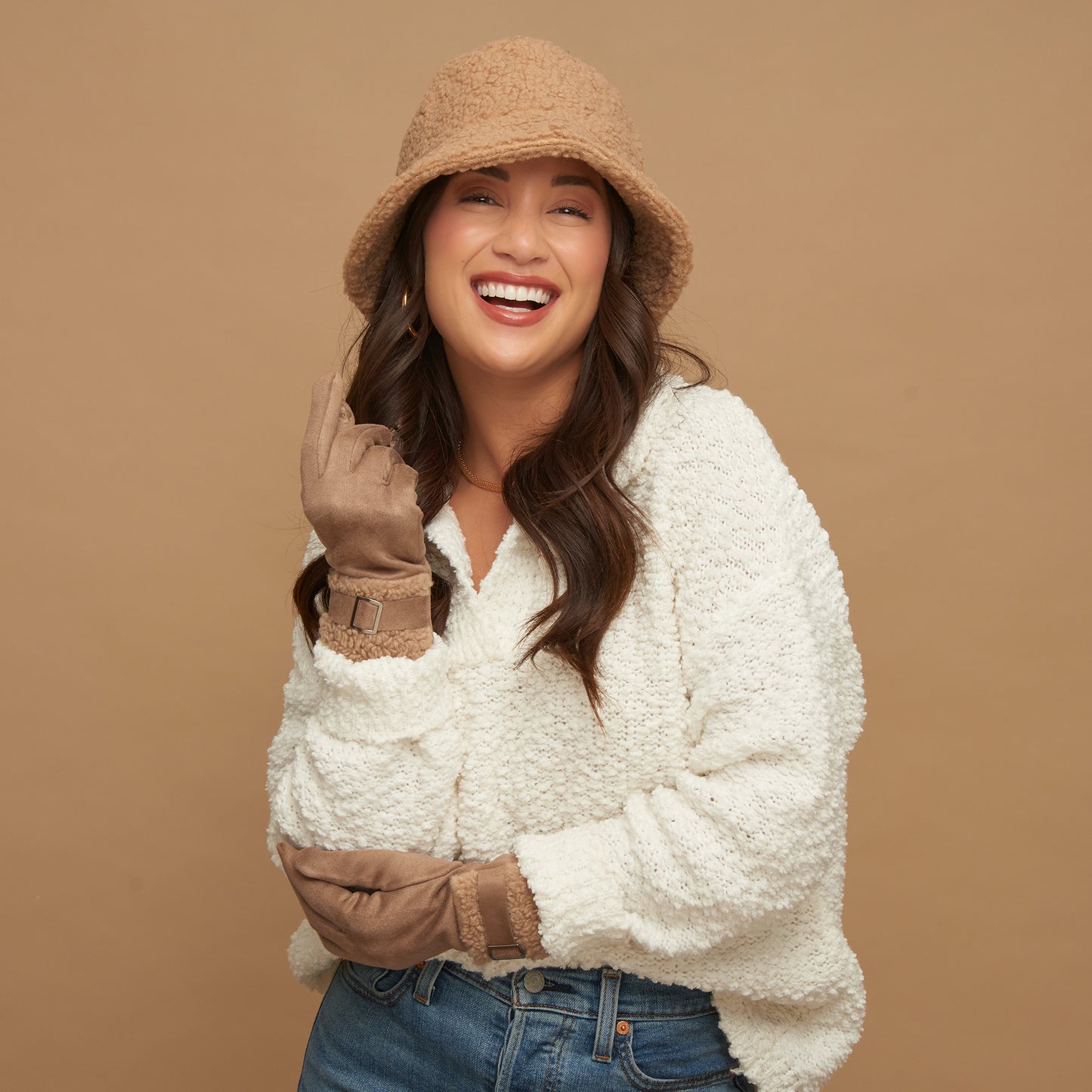 Morgan Teddy Bear Cuff Texting Winter Gloves