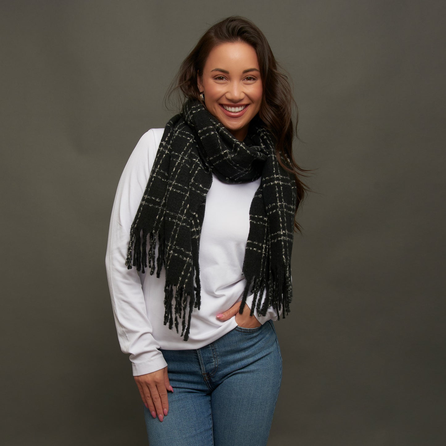 Riley Plaid Fringe Winter Scarf