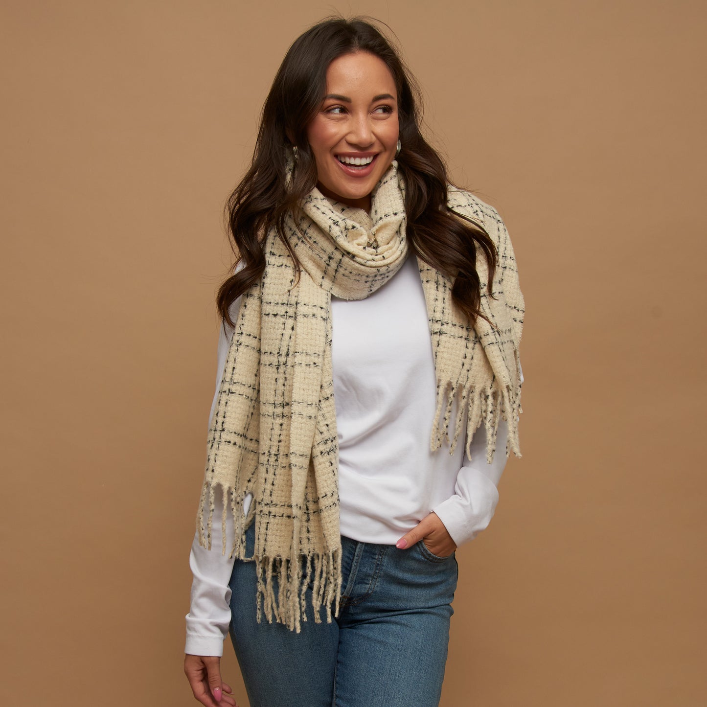 Riley Plaid Fringe Winter Scarf