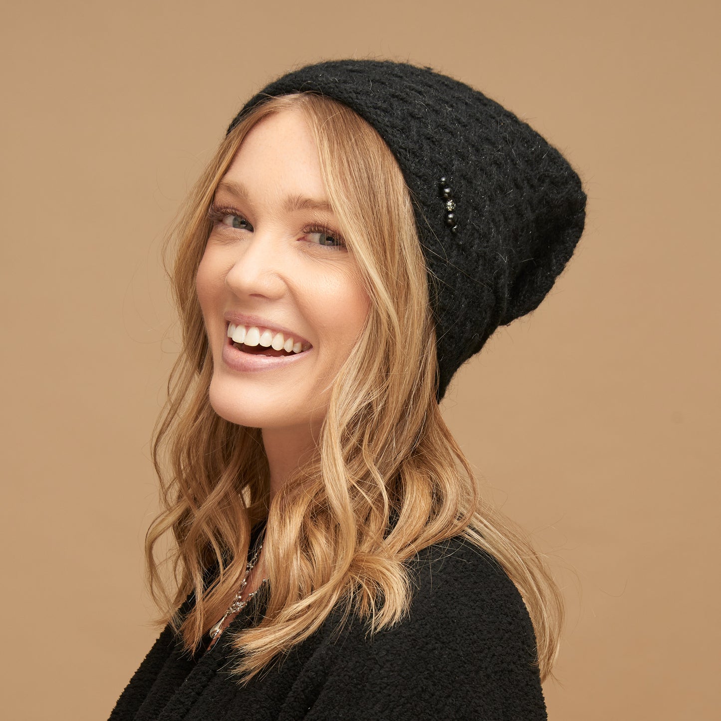 Andi Wool Blend Herringbone Winter Beanie Hat