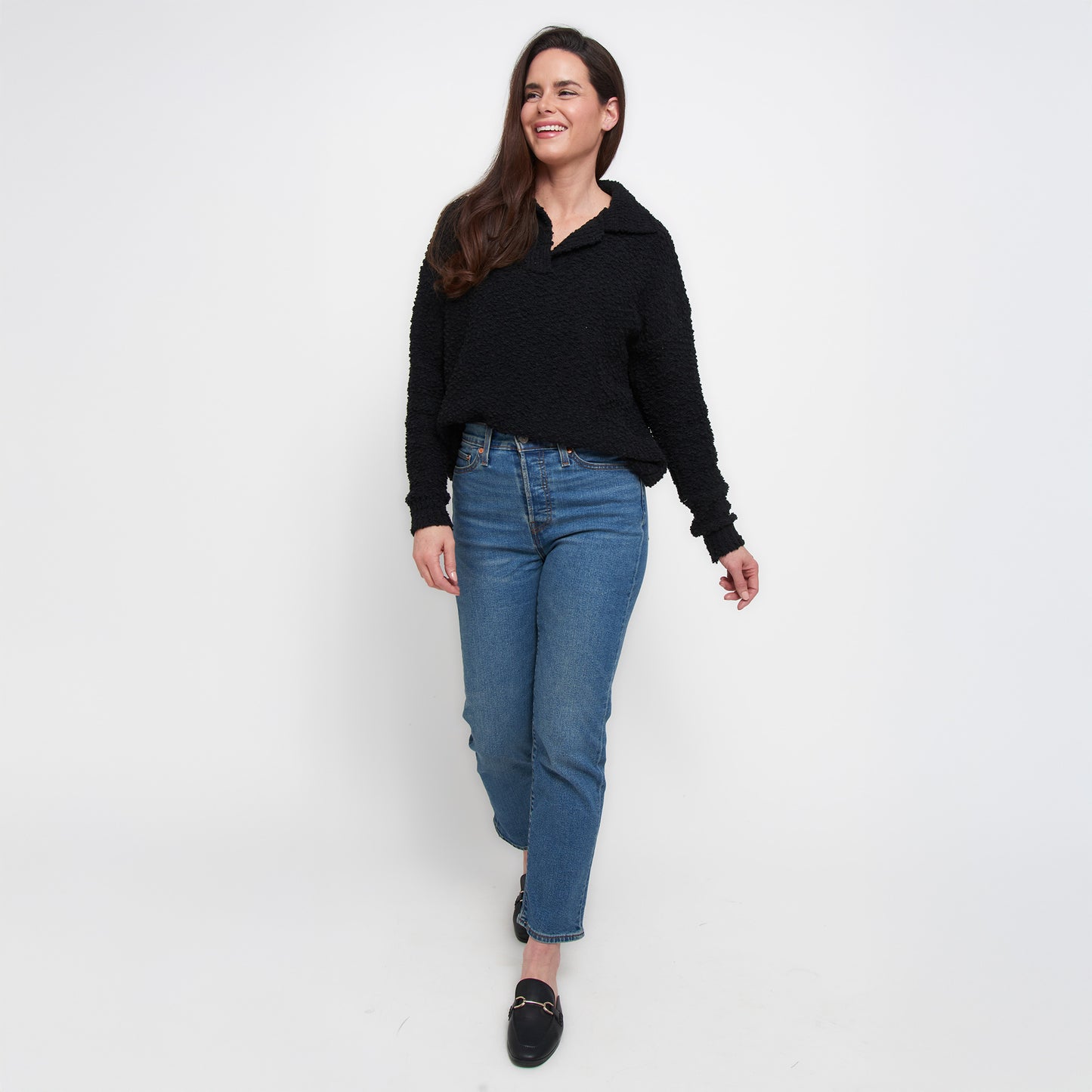 Tylie Teddy Bear Knit Long Sleeve Collared Polo Sweater