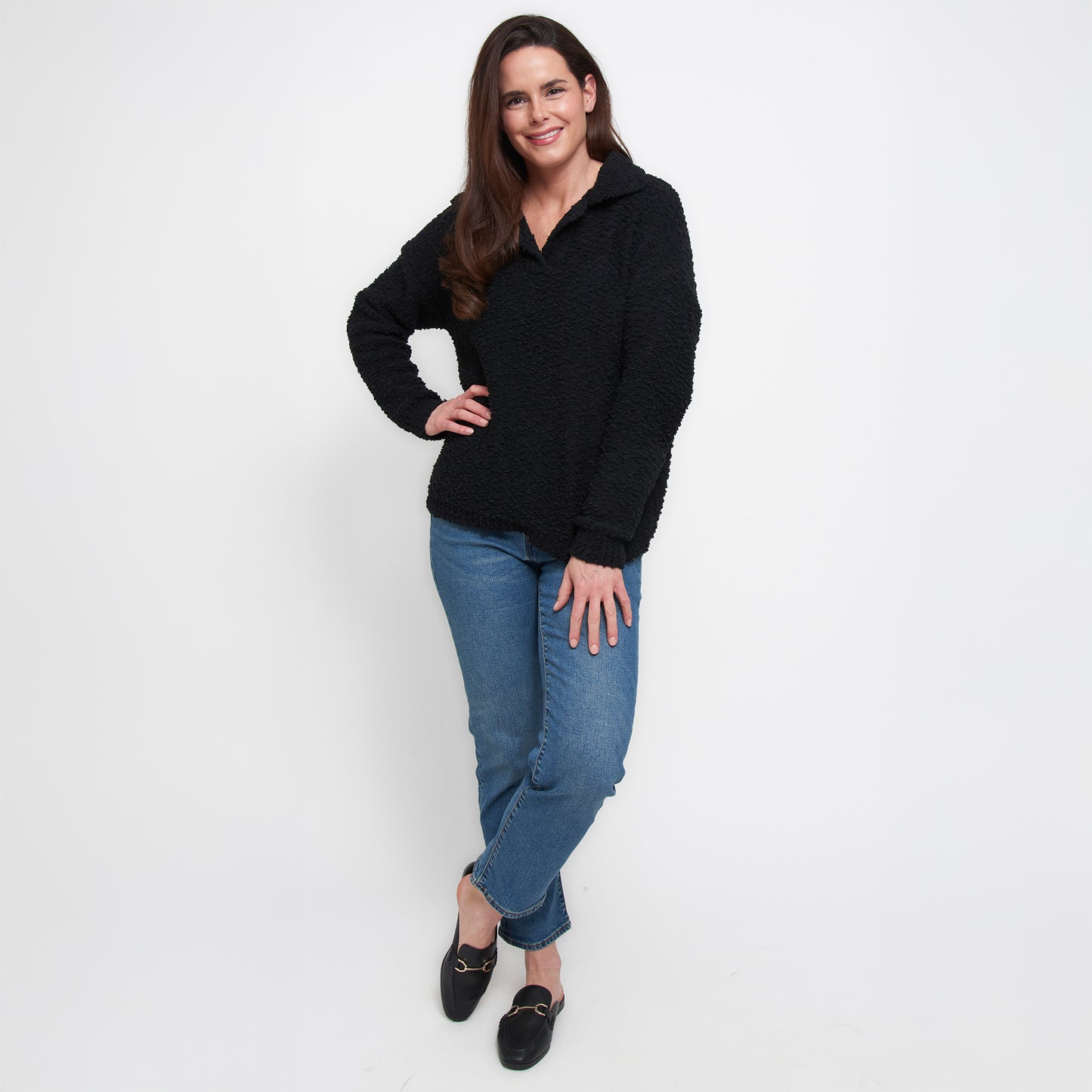 Tylie Teddy Bear Knit Long Sleeve Collared Polo Sweater
