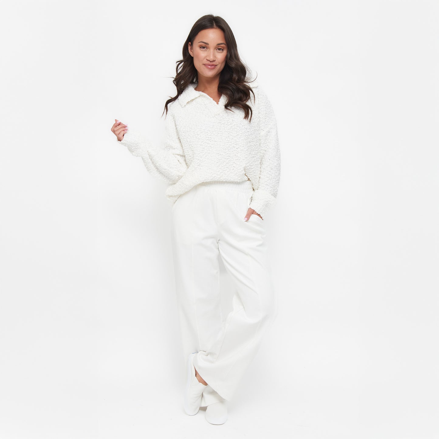 Tylie Teddy Bear Knit Long Sleeve Collared Polo Sweater