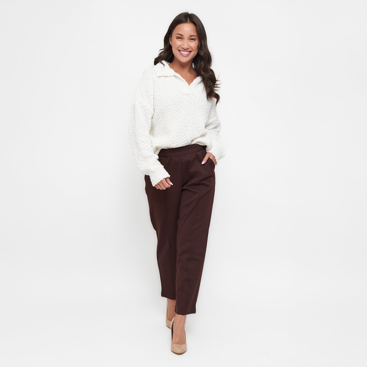 Tylie Teddy Bear Knit Long Sleeve Collared Polo Sweater