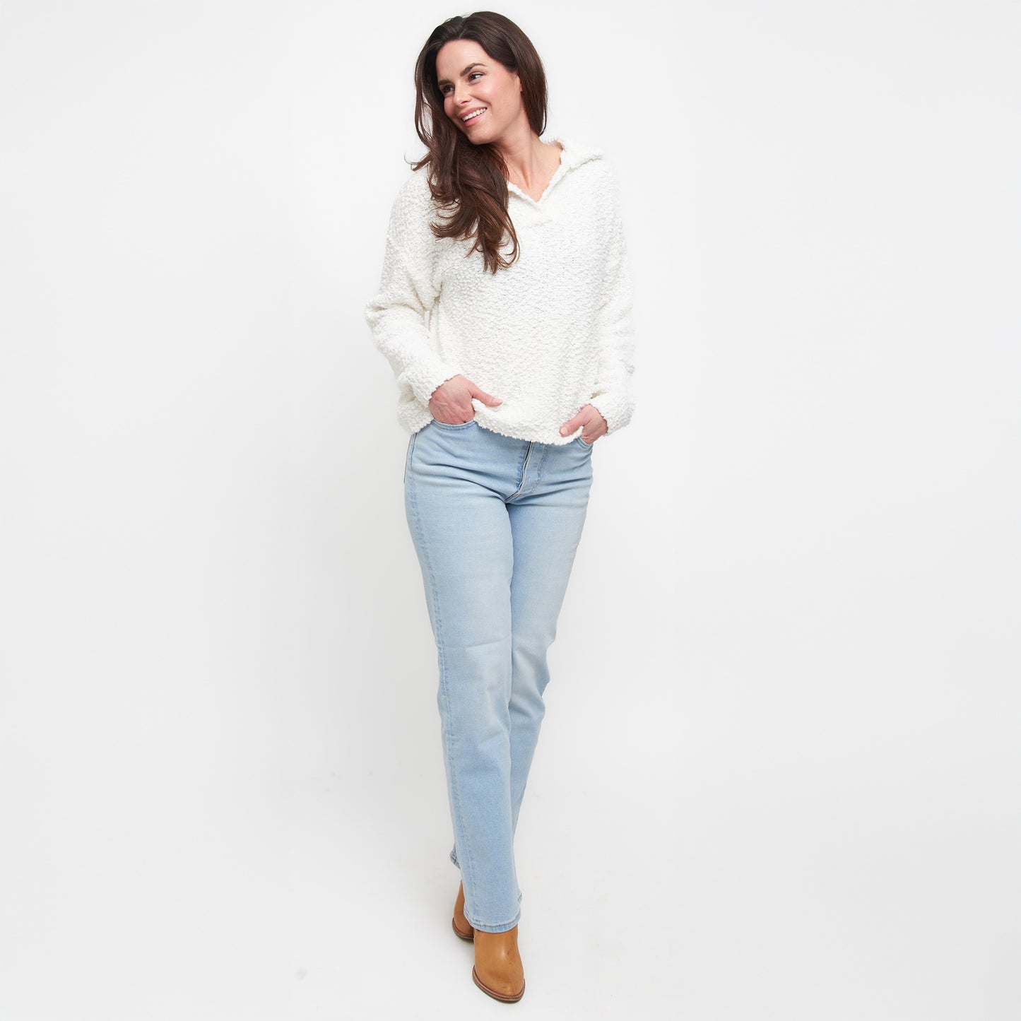 Tylie Teddy Bear Knit Long Sleeve Collared Polo Sweater