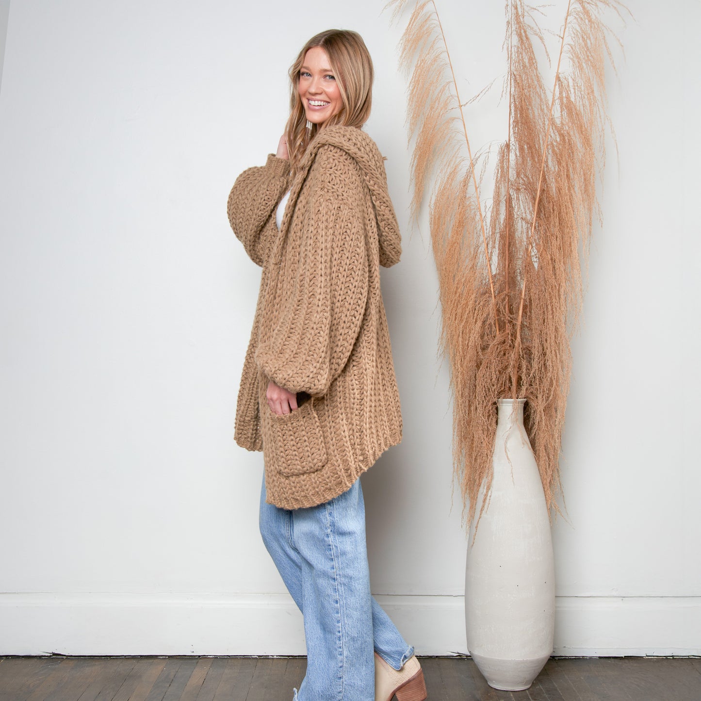 Kyler Oversized Chunky Hooded Patch Pocket Cardigan