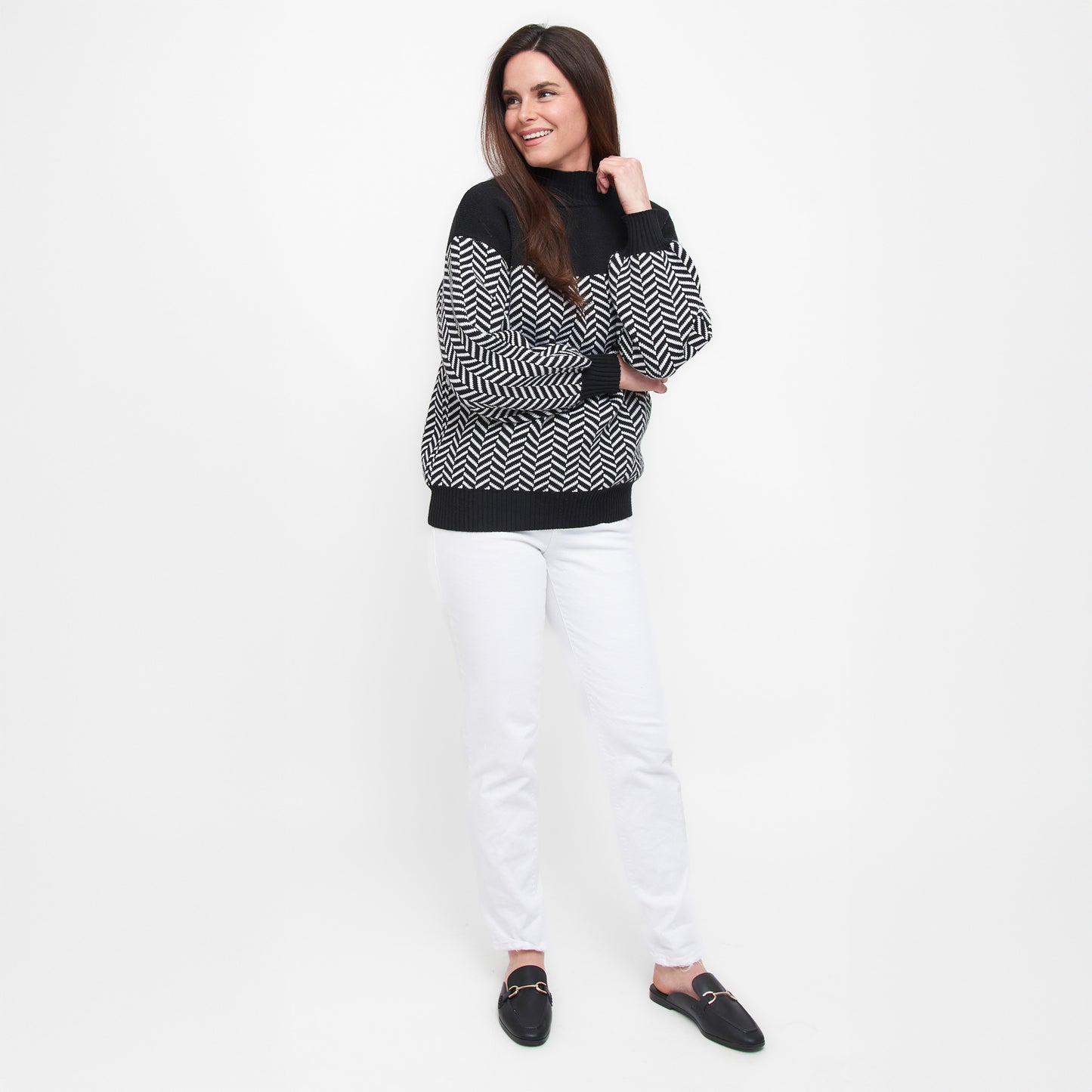Skyler Herringbone Knit Mockneck Long Sleeve Sweater