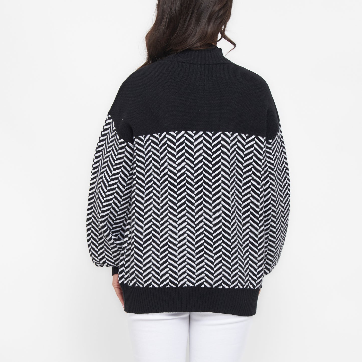 Skyler Herringbone Knit Mockneck Long Sleeve Sweater