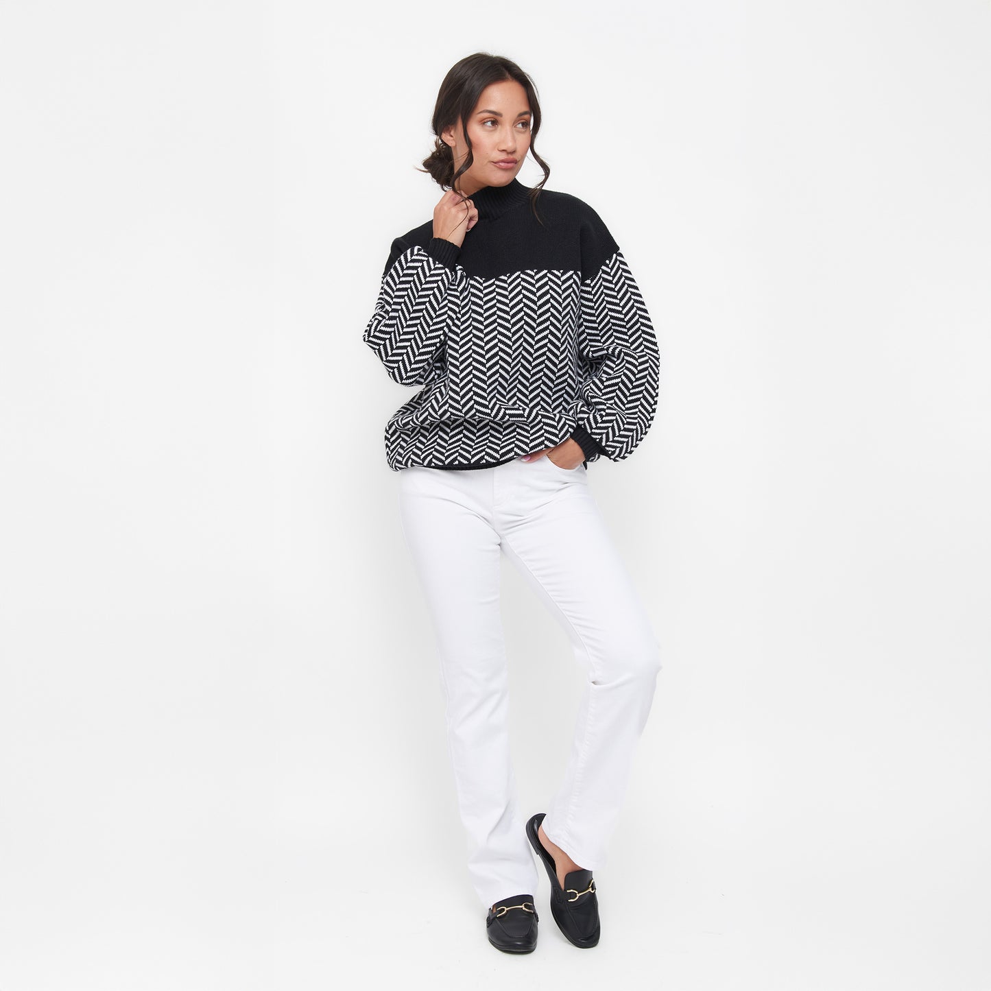 Skyler Herringbone Knit Mockneck Long Sleeve Sweater