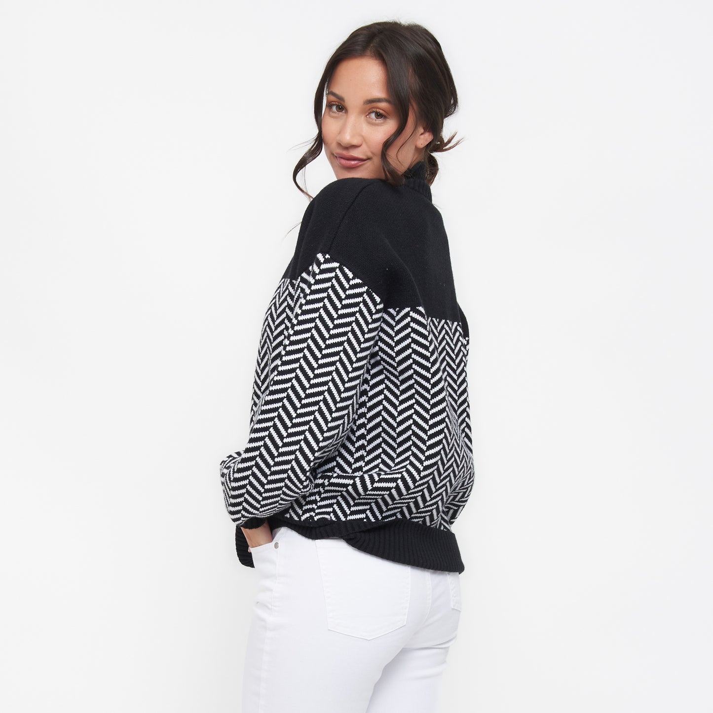Skyler Herringbone Knit Mockneck Long Sleeve Sweater