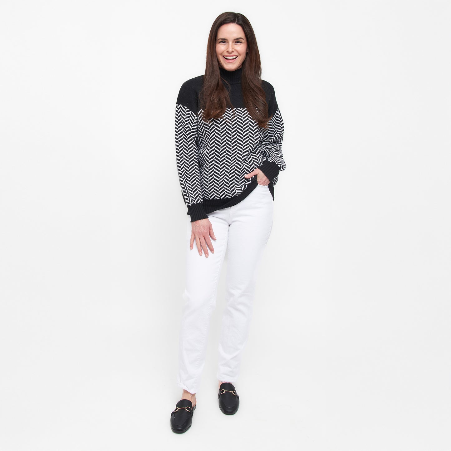 Skyler Herringbone Knit Mockneck Long Sleeve Sweater