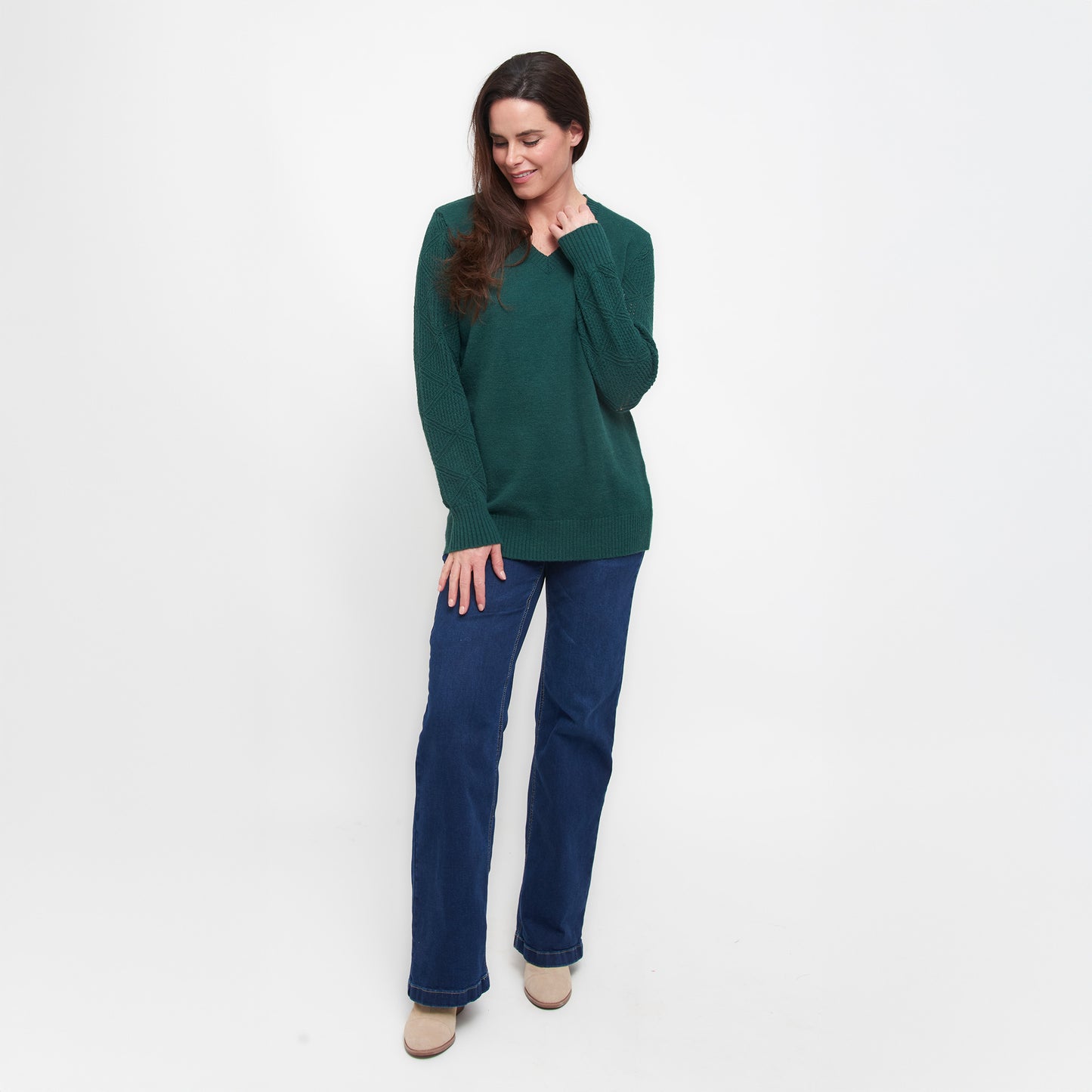 Emery Diamond Crochet Sleeve V-Neck Sweater