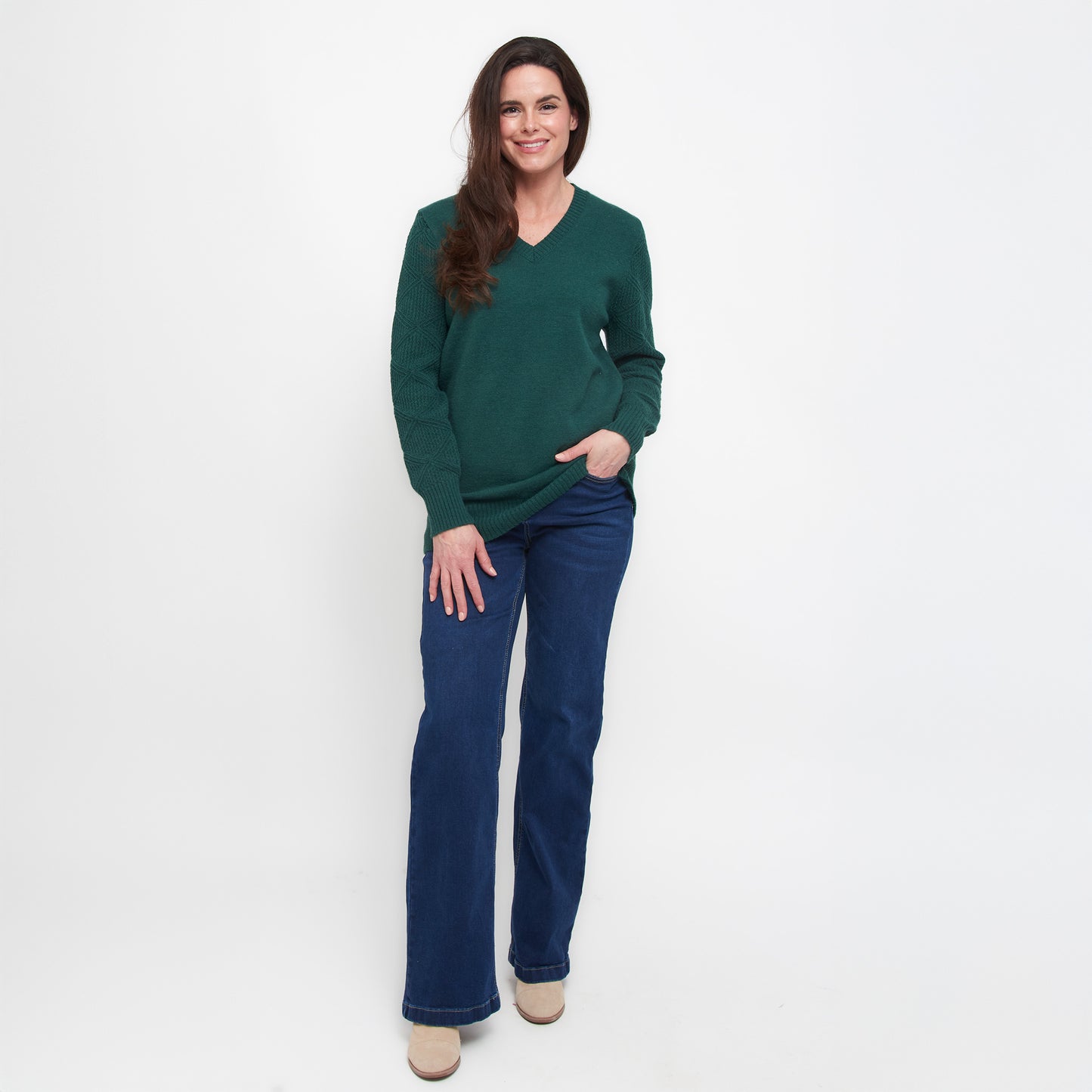 Emery Diamond Crochet Sleeve V-Neck Sweater