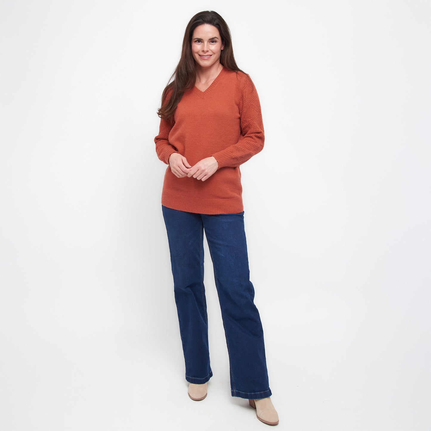 Emery Diamond Crochet Sleeve V-Neck Sweater