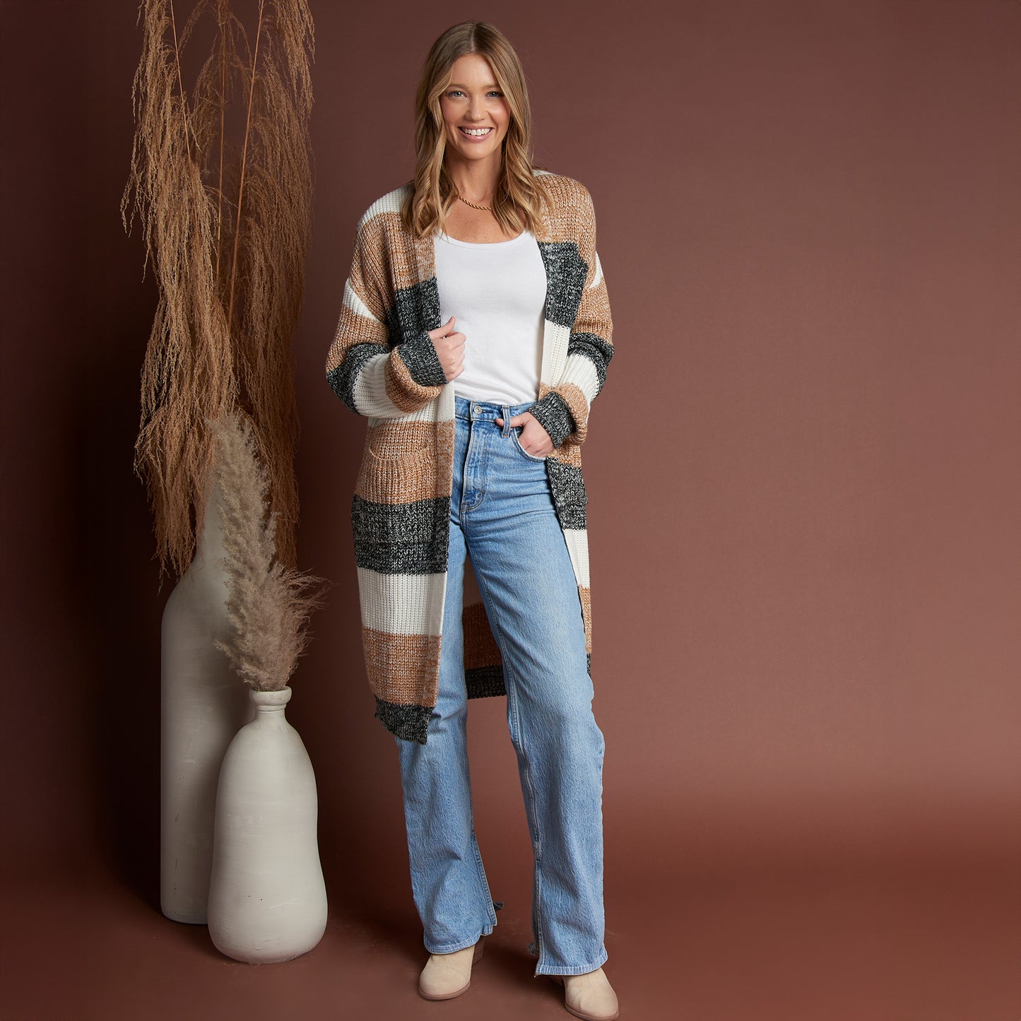Greyson Heathered Color Block Patch Pocket Cardigan
