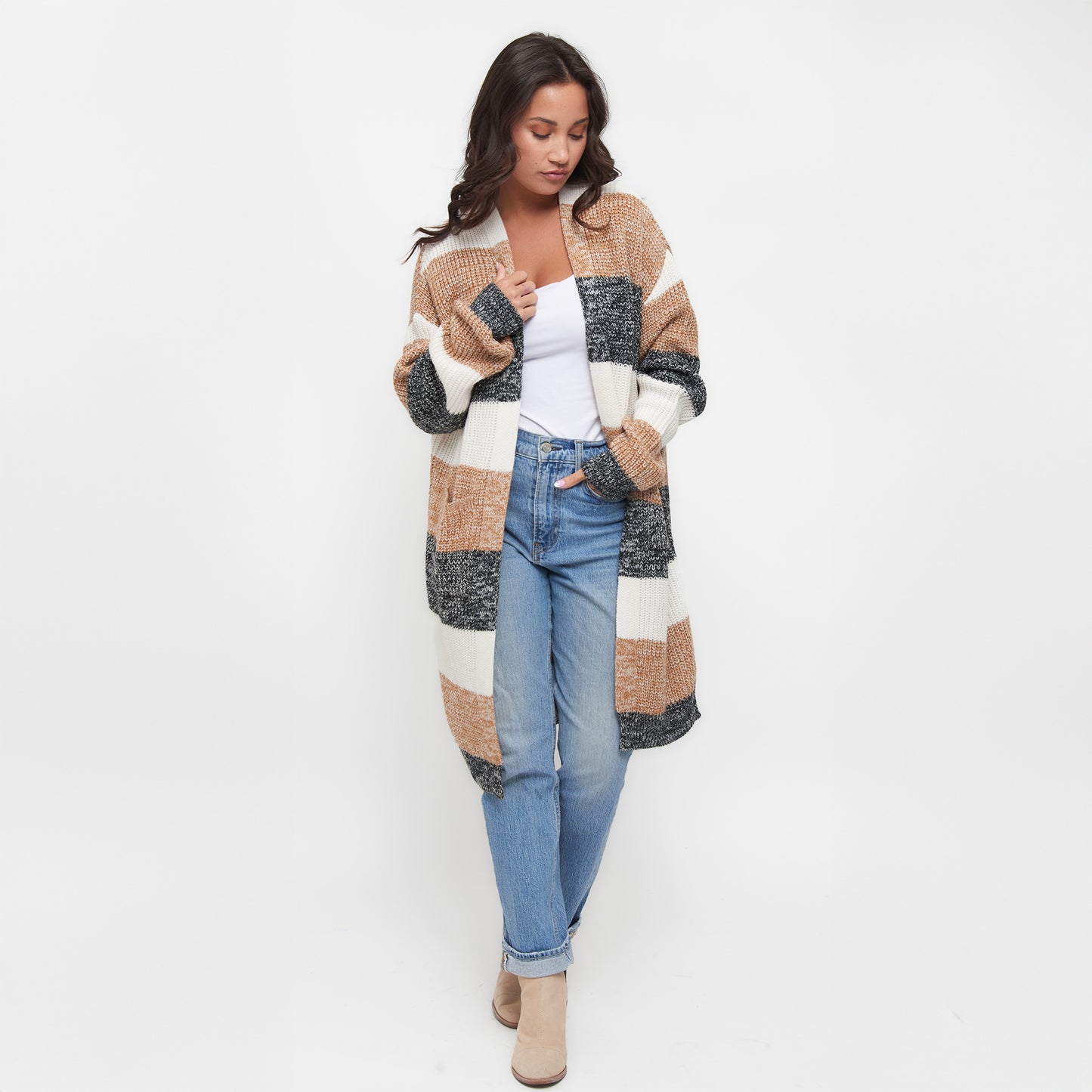 Greyson Heathered Color Block Patch Pocket Cardigan