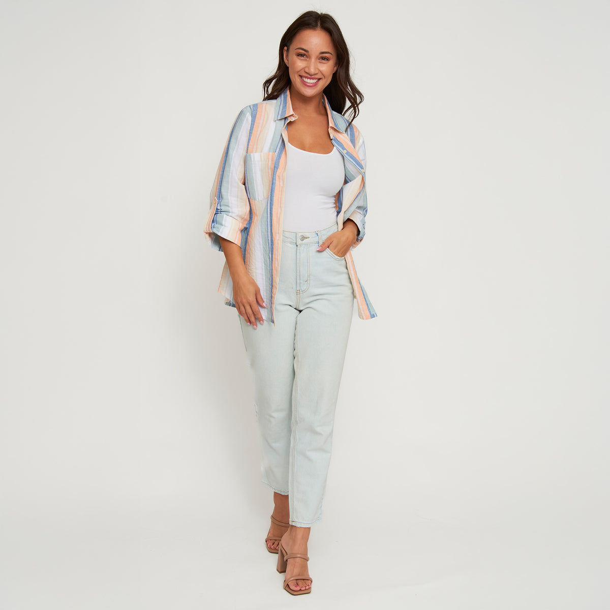 Button Up Shirt Wynn Striped Long Sleeve Collared Top