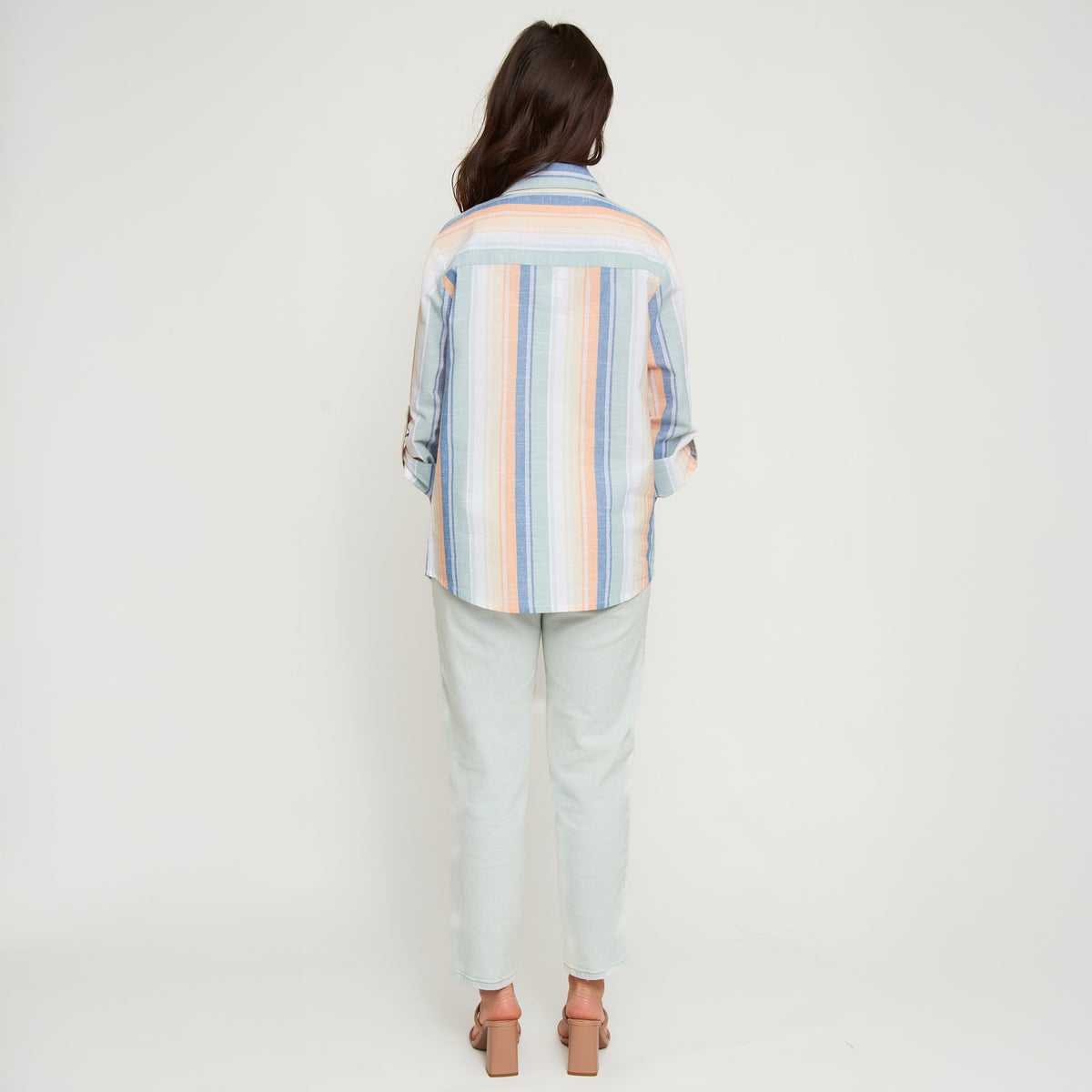Button Up Shirt Wynn Striped Long Sleeve Collared Top