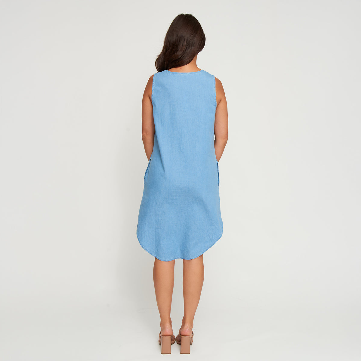 Denim Dress Ellis 100% Cotton Sleeveless V-Neck with Pockets