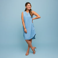 Denim Dress Ellis 100% Cotton Sleeveless V-Neck with Pockets