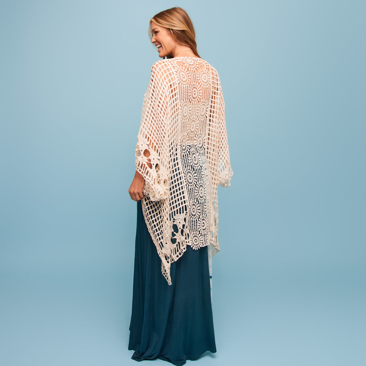 Knit Cardigan Iris Open Crochet Kimono Cotton Cover Up