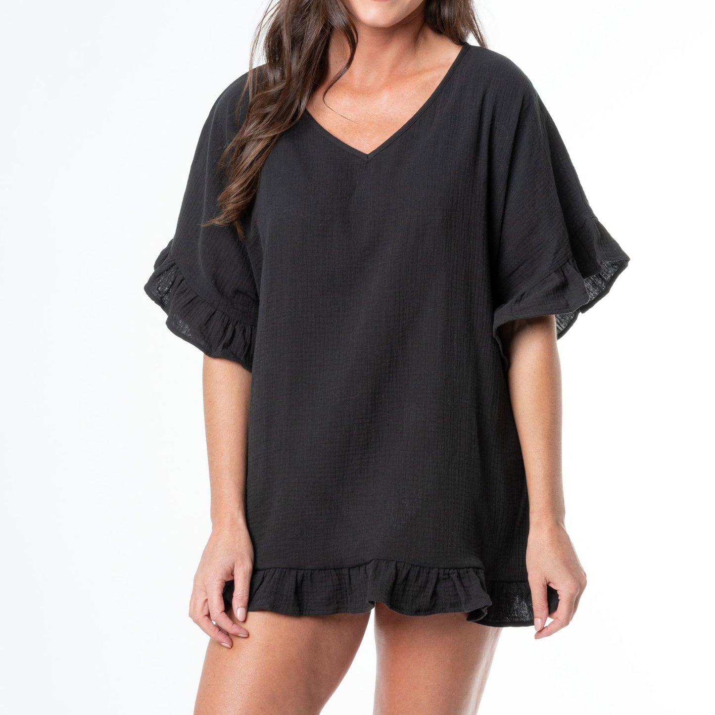 Demi One Size Ruffle Cotton Swimsuit Cover Up