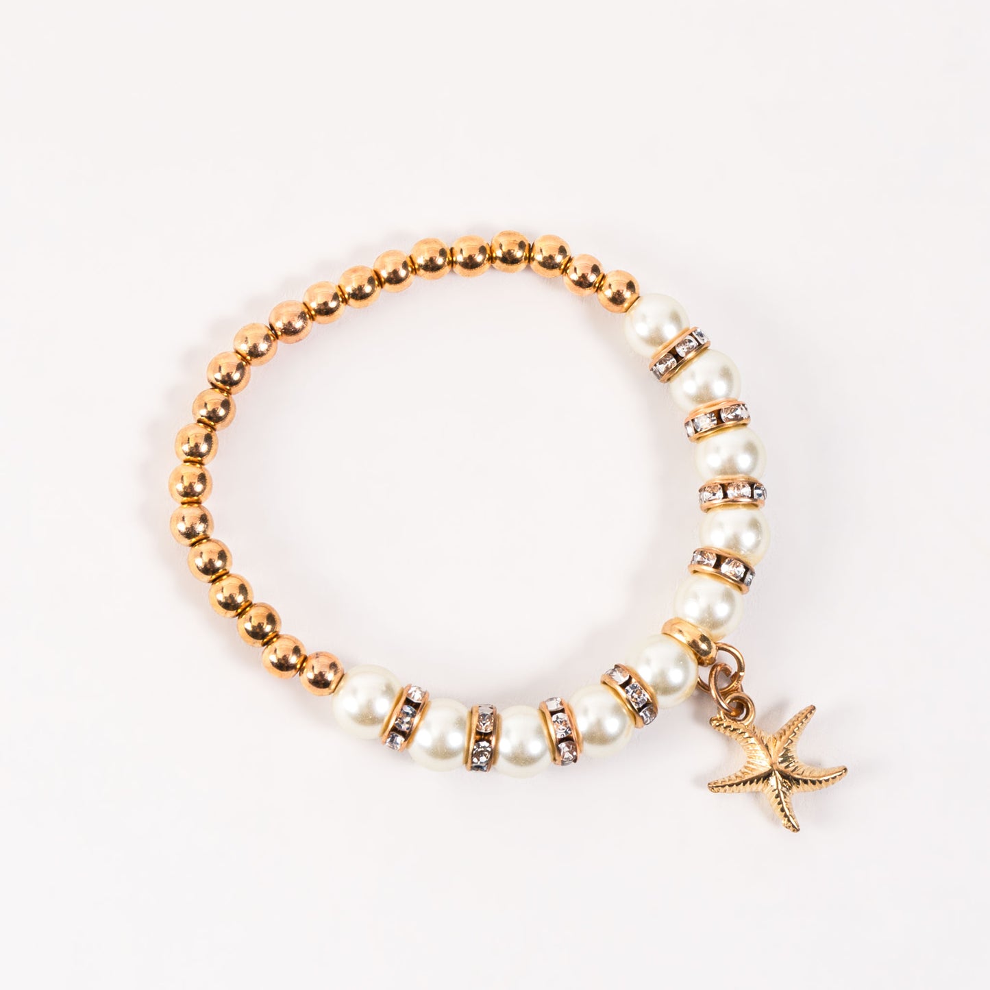 Gold Beach Icon Charm and Pearl Stretch Charm Bracelet