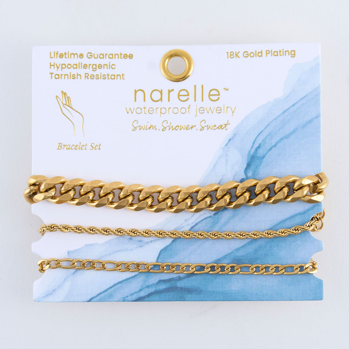 Narelle Waterproof Figaro Chain Bracelet Set