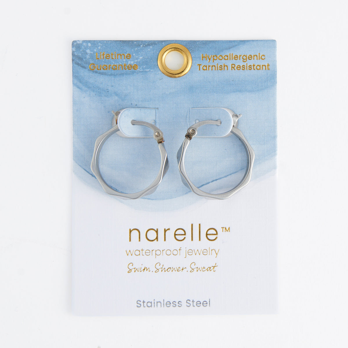 Waterproof Earrings Abstract Hoop in Gold & Steel Narelle