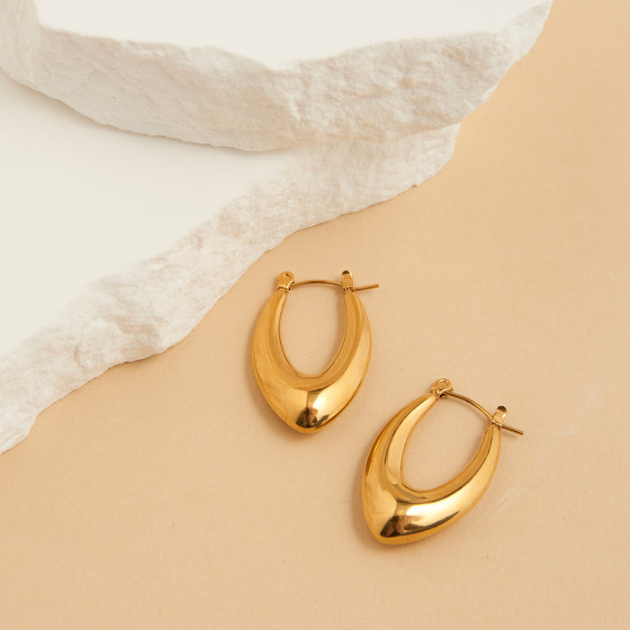 Waterproof Earrings Oval Pointed Hoop Gold & Steel Narelle