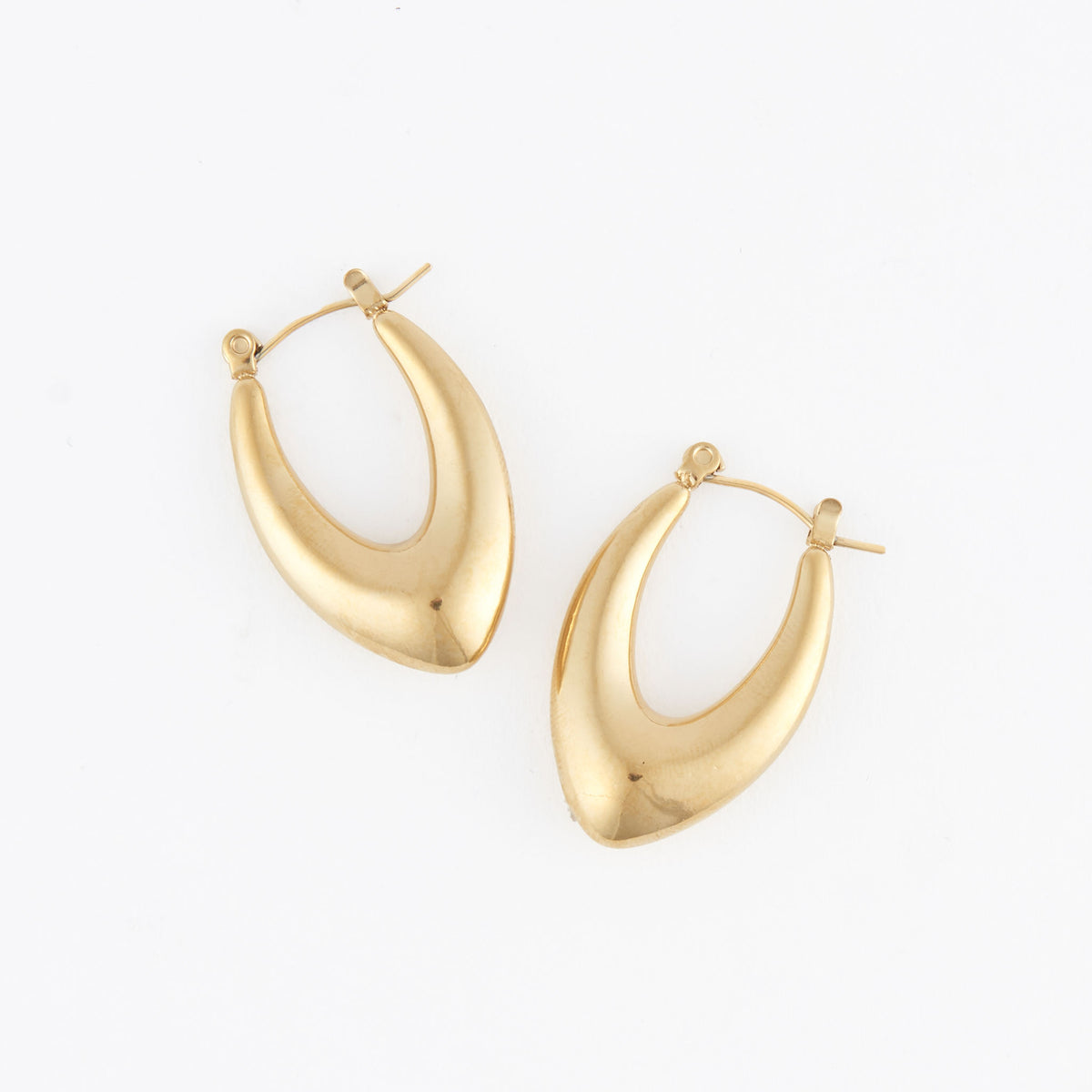 Waterproof Earrings Oval Pointed Hoop Gold & Steel Narelle