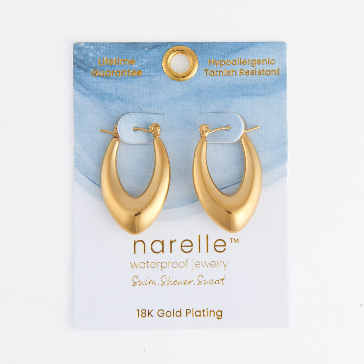Waterproof Earrings Oval Pointed Hoop Gold & Steel Narelle