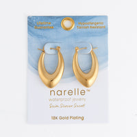 Waterproof Earrings Oval Pointed Hoop Gold & Steel Narelle