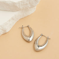 Waterproof Earrings Oval Pointed Hoop Gold & Steel Narelle