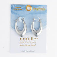 Waterproof Earrings Oval Pointed Hoop Gold & Steel Narelle