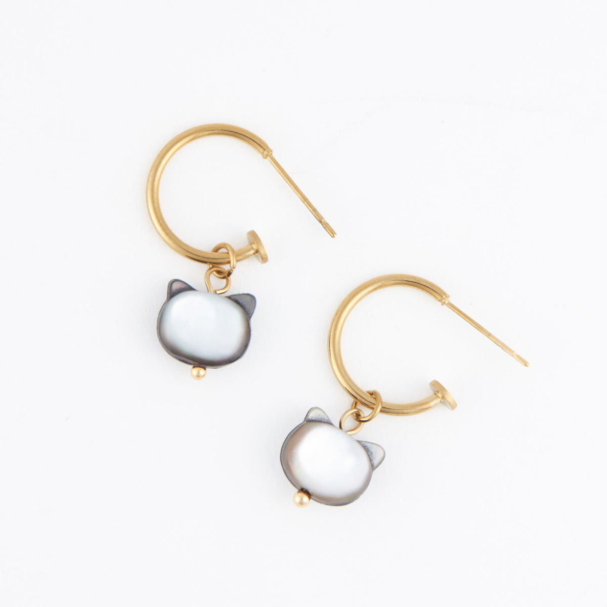 Waterproof Earrings Cat Charm C Hoop Gold & Steel Narelle