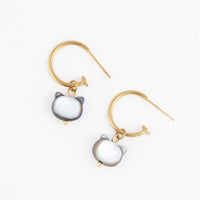 Waterproof Earrings Cat Charm C Hoop Gold & Steel Narelle