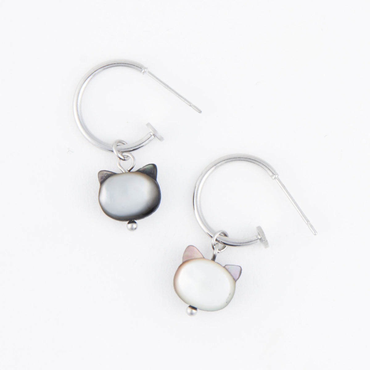 Waterproof Earrings Cat Charm C Hoop Gold & Steel Narelle