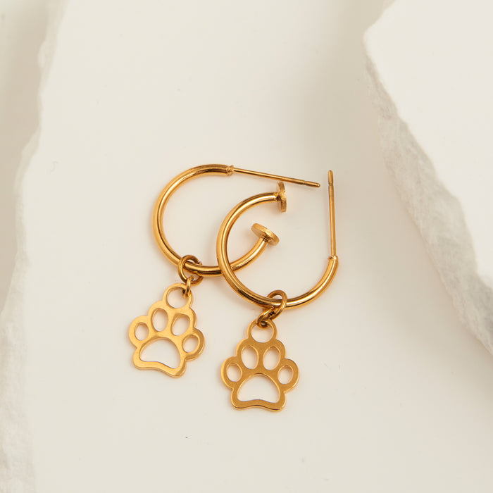 Waterproof Earrings Paw Print Charm C Hoop Narelle