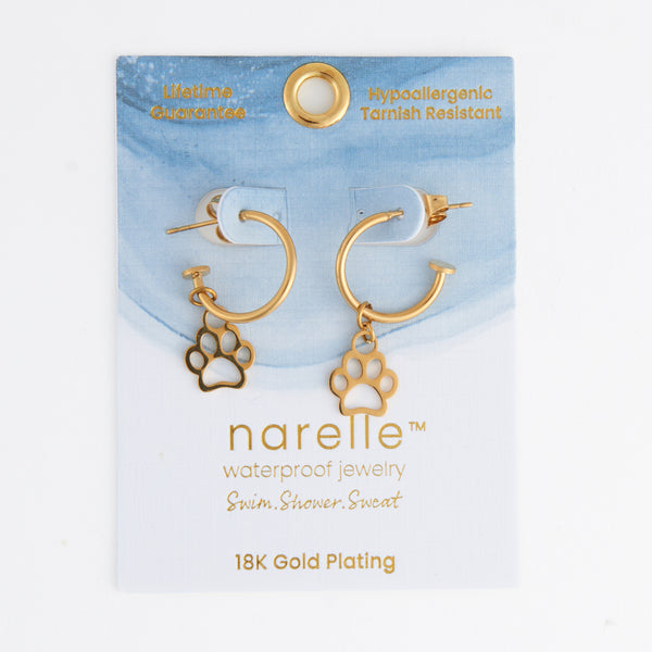 Waterproof Earrings Paw Print Charm C Hoop Narelle