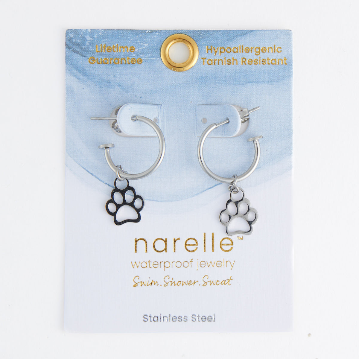 Waterproof Earrings Paw Print Charm C Hoop Narelle