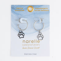 Waterproof Earrings Paw Print Charm C Hoop Narelle