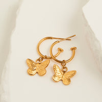 Waterproof Earrings Butterfly Charm C Hoop Narelle