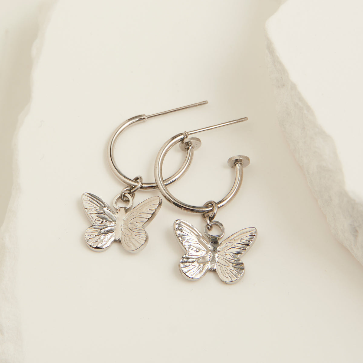 Waterproof Earrings Butterfly Charm C Hoop Narelle