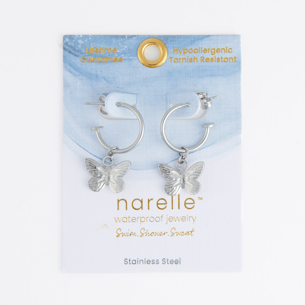 Waterproof Earrings Butterfly Charm C Hoop Narelle