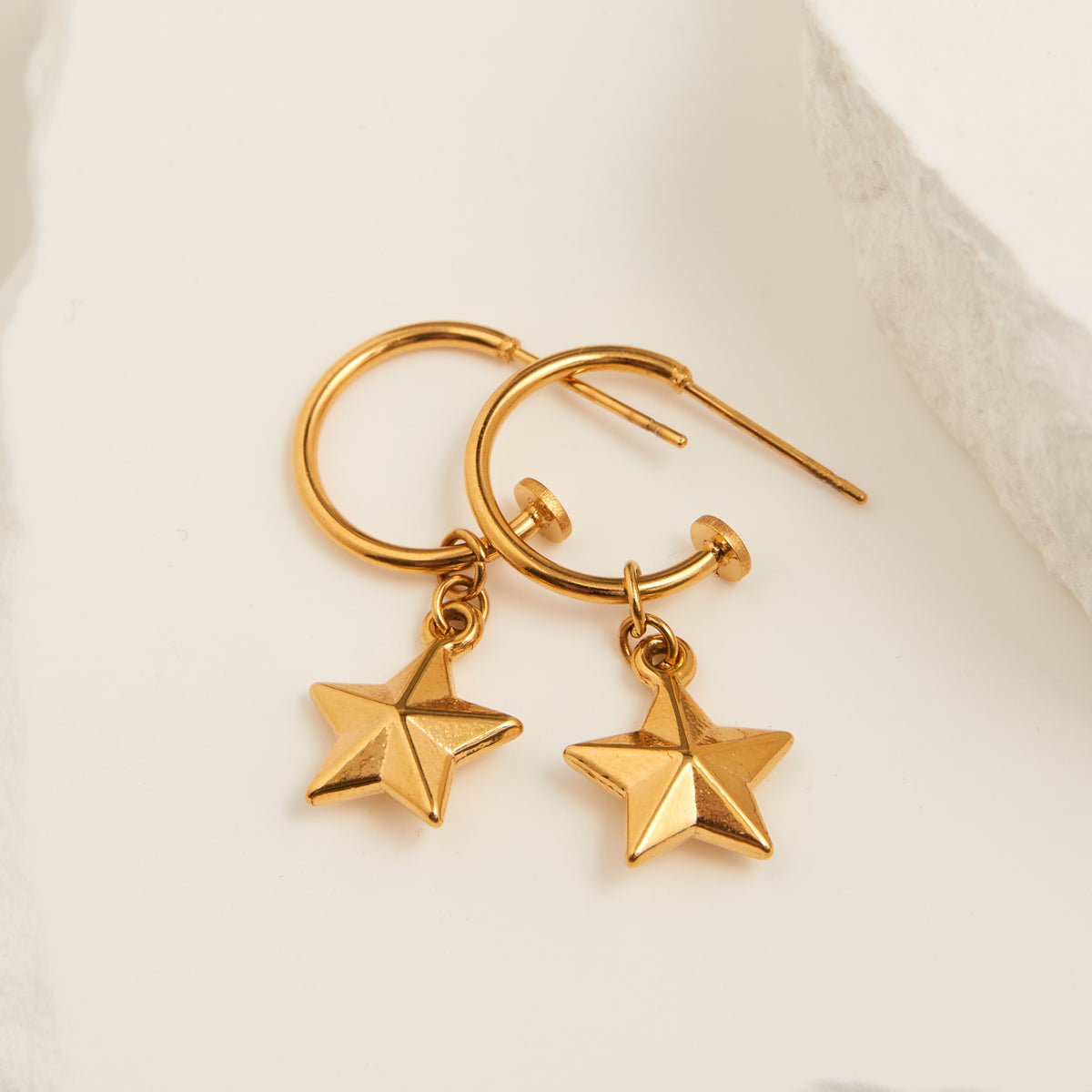 Waterproof Earrings Star Charm C Hoop Gold & Steel Narelle